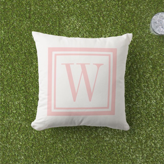 Monogramm aus Pink und weißem klassischem Quadrat Kissen (Golfball-Marker)