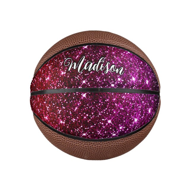 Monogramm aus pinkfarbenem Glitzer Mini Basketball (Vorderseite)