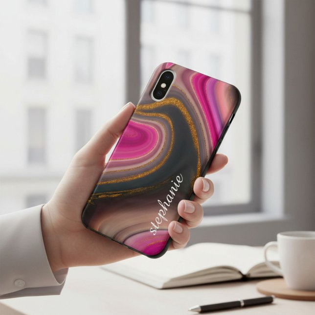 Monogramm aus rosa und goldenem Marmor Case-Mate iPhone Hülle (Von Creator hochgeladen)