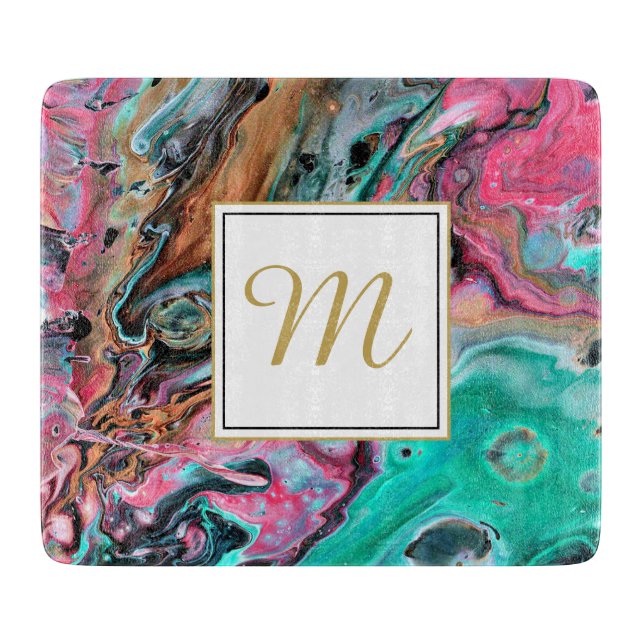 Monogramm aus rosa und grünem Marmor Schneidebrett (Vorderseite)