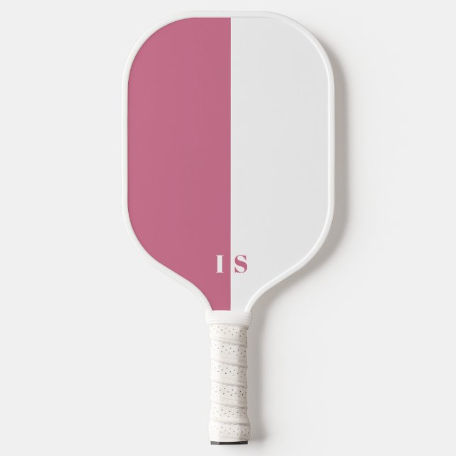 Monogramm aus rosa und weißem, modernen Streifen Pickleball Schläger (Vorderseite)
