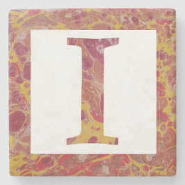 Monogramm aus rotem und gelbem Stein, marmoriert I Steinuntersetzer
