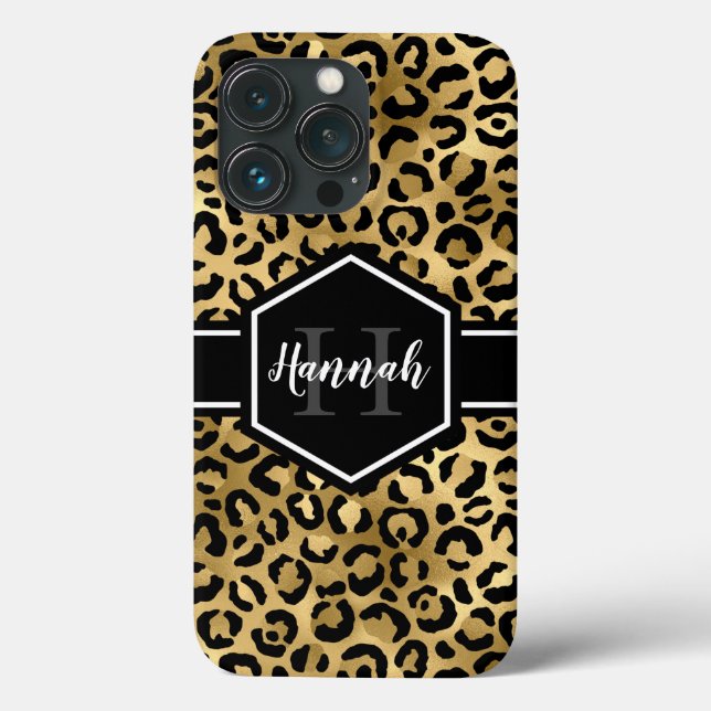 Monogramm aus schwarzem Leopard Case-Mate iPhone Hülle (Rückseite)