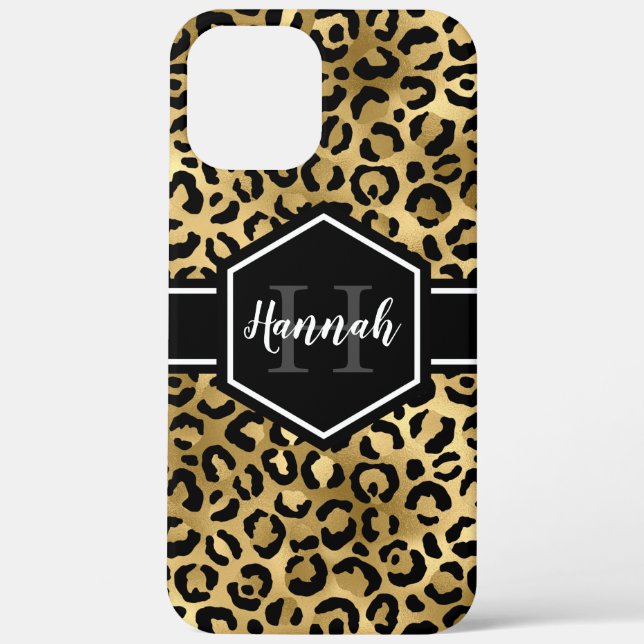 Monogramm aus schwarzem Leopard Case-Mate iPhone Hülle (Rückseite)
