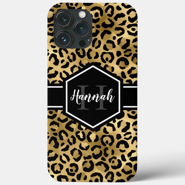 Monogramm aus schwarzem Leopard Case-Mate iPhone Hülle (Rückseite)
