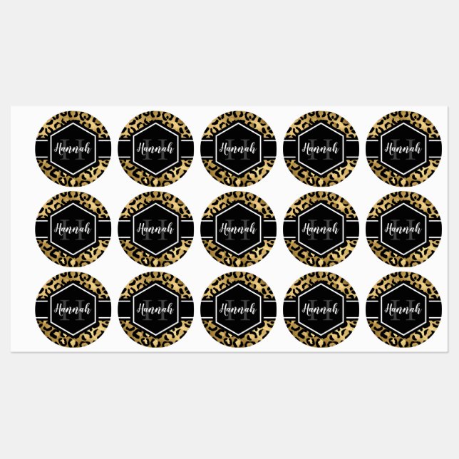 Monogramm aus schwarzem Leopard Etiketten (Blatt)