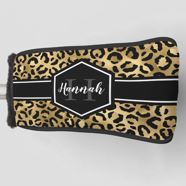 Monogramm aus schwarzem Leopard Golf Headcover (Vorderseite)