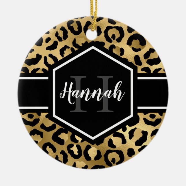 Monogramm aus schwarzem Leopard Keramik Ornament (Vorne)