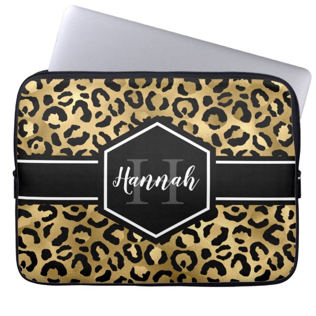 Monogramm aus schwarzem Leopard Laptopschutzhülle (Vorderseite)
