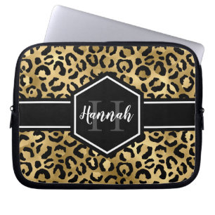 Monogramm aus schwarzem Leopard Laptopschutzhülle