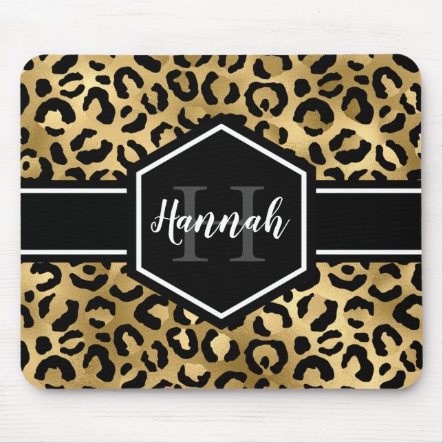 Monogramm aus schwarzem Leopard Mousepad (Vorne)