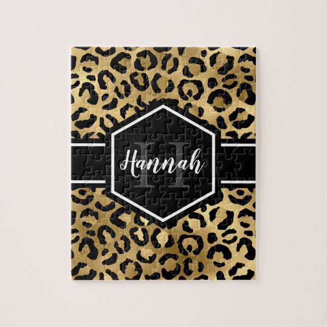 Monogramm aus schwarzem Leopard Puzzle (Vertikal)