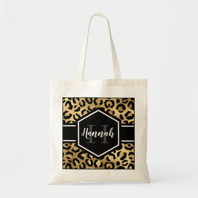 Monogramm aus schwarzem Leopard Tragetasche (Vorne)