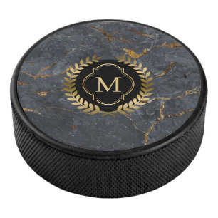 Monogramm aus schwarzem Marmor-Abzeichen Eishockey Puck