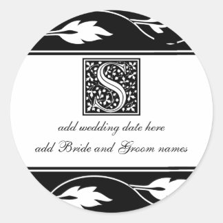 Monogramm aus schwarzem und weißem Leder S Runder Aufkleber