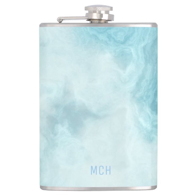Monogramm aus Smokey Blue-Marmor Flachmann (Vorderseite)