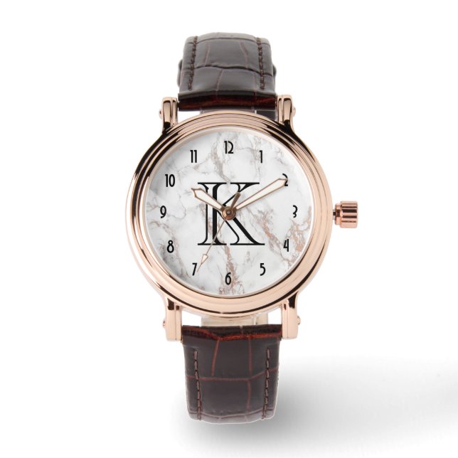 Monogramm aus weißem Marmor Armbanduhr (Vorderseite)