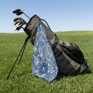 Monogramm aus weißem und blauem Vintagem Paisley Golfhandtuch