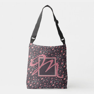 Monogramm außerhalb der Box Schwarz-Rosa-Leopard- Tragetaschen Mit Langen Trägern