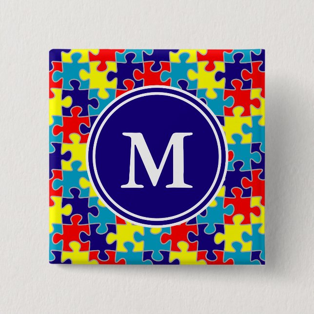 Monogramm Autism-Bewusstseins-Asperger-Puzzle-Must Button (Vorderseite)