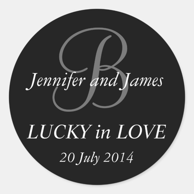 Monogramm-B-Aufkleber für Hochzeiten, schwarz Runder Aufkleber (Vorderseite)