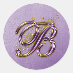 Monogramm-B-Aufkleber für lila Glitzer Runder Aufkleber