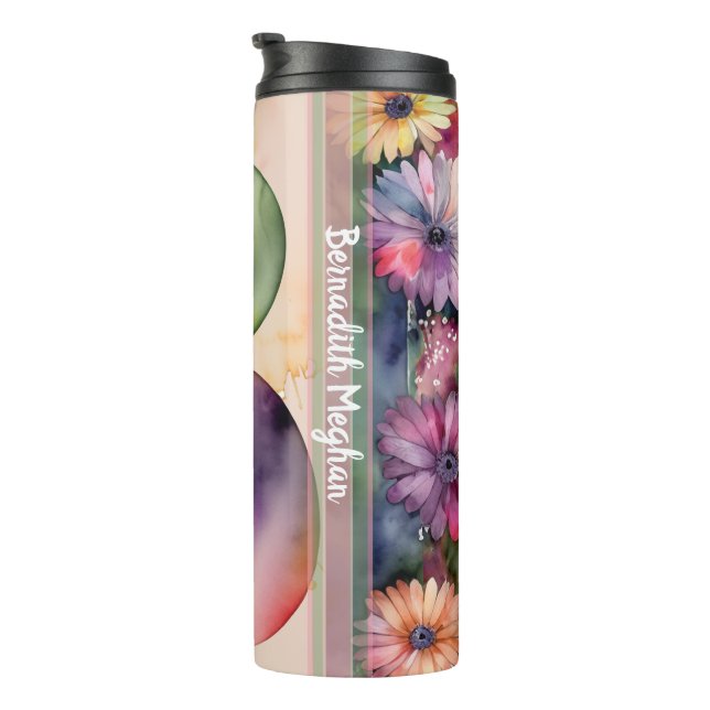 Monogramm B Farbige Wasserfarben-Blumen Hydration  Thermosbecher (Nach rechts gedreht)