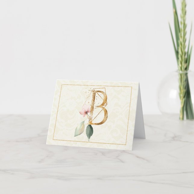 Monogramm B florale Note Card Gold Karte (Vorderseite)