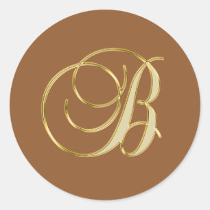 Monogramm-B-Gold auf braunem Hintergrund Runder Aufkleber