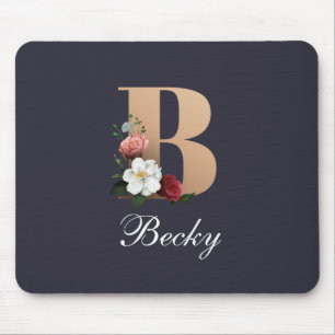 Monogramm B, hübsches Blumendesign, Mousepad