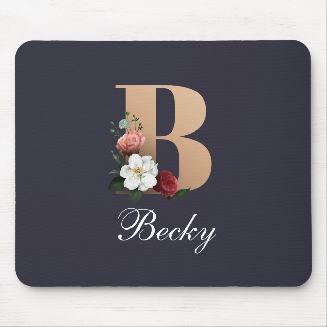 Monogramm B, hübsches Blumendesign, Mousepad (Vorne)