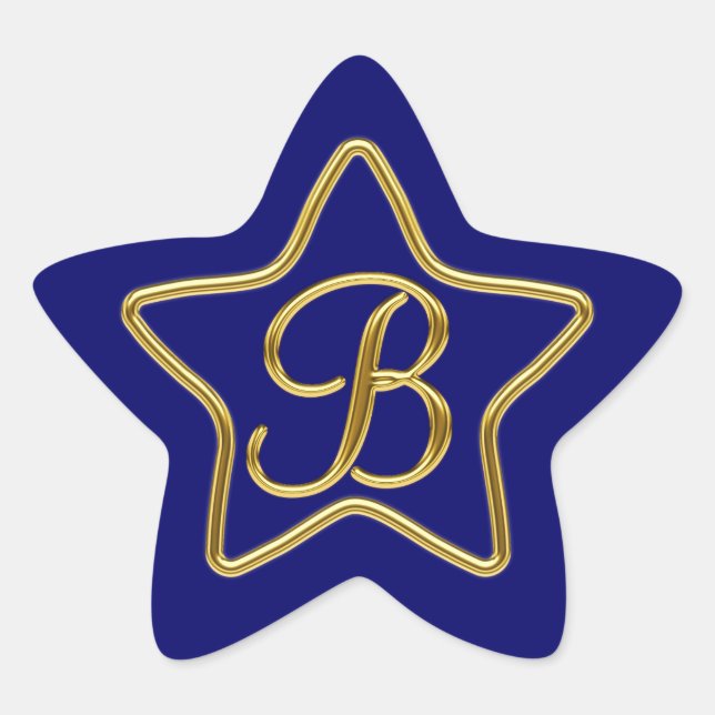 Monogramm B in 3D-Gold Stern-Aufkleber (Vorderseite)