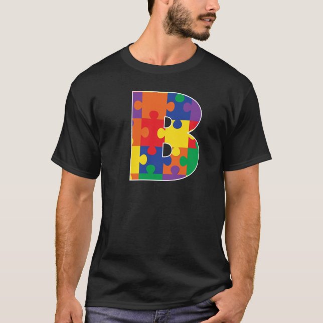 Monogramm B in mehrfarbigen Puzzleteilen T-Shirt (Vorderseite)