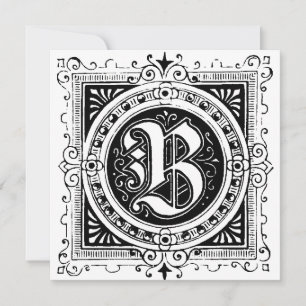 Monogramm B Initial Black and White Floral Pattern