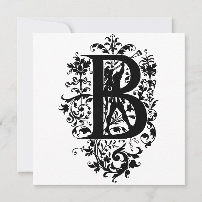 Monogramm B Initial Black and White Floral Pattern (Vorderseite)