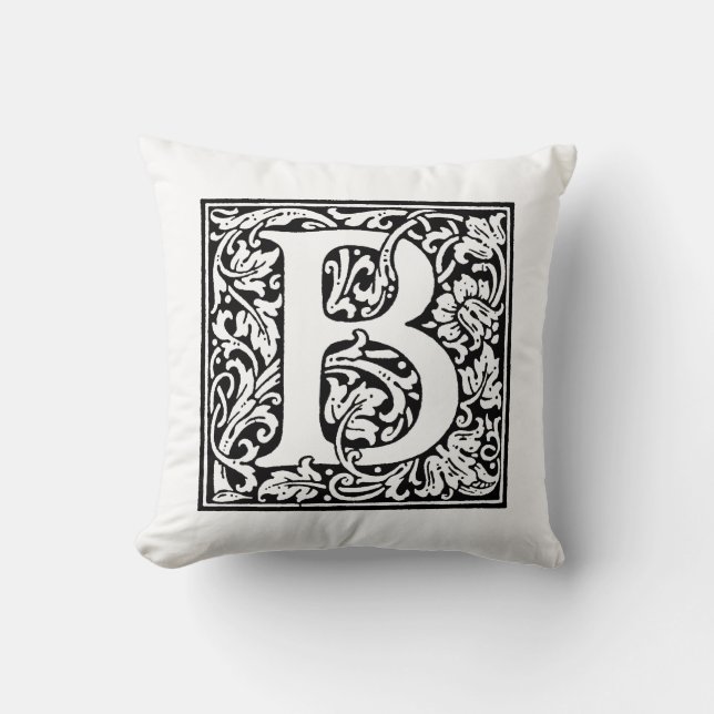 Monogramm B Initial Black and White Floral Pattern Kissen (Vorderseite)