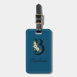 Monogramm B Kobaltblaue Wasserfarben-Blume Gepäcka Gepäckanhänger