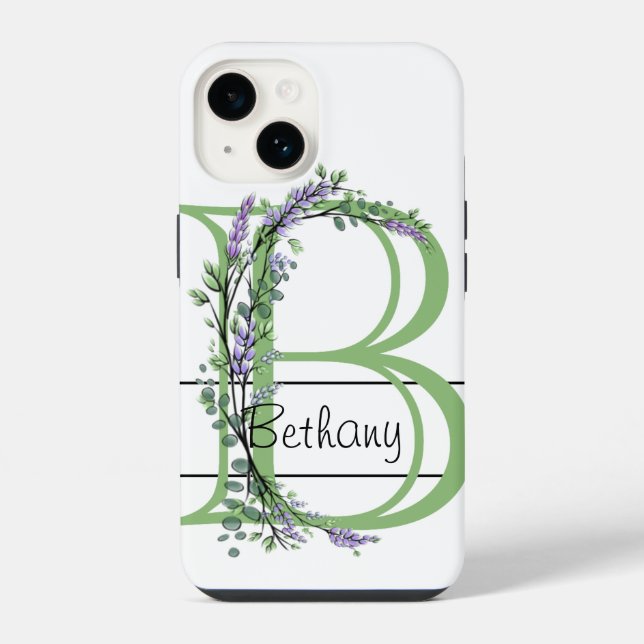 Monogramm B Lavendel Eukalyptus  iPhone Hülle (Rückseite)