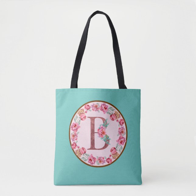 Monogramm B Letter mit Peony Blume Image Toag (Vorderseite)