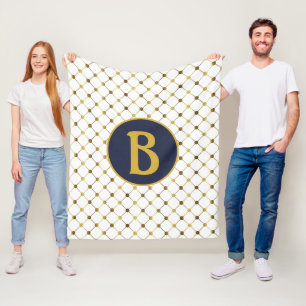 Monogramm B mit weißem und goldenem Punktgitter Fleecedecke
