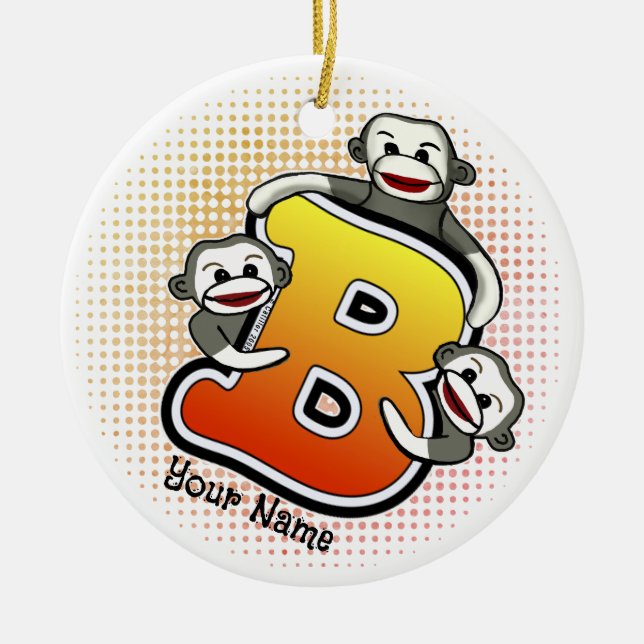 Monogramm B Sock Monkey  Keramik Ornament (Vorne)