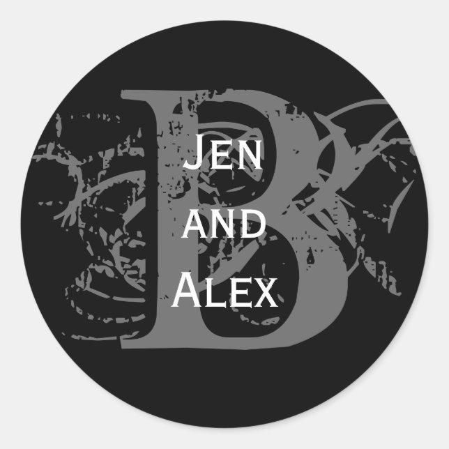 Monogramm B und Name Schwarzer Aufkleber (Vorderseite)