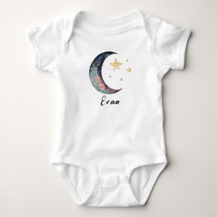 Monogramm Baby Name Erdig Boho Blüten Mond Sterne Strampler
