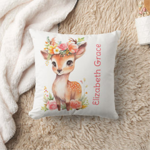 Monogramm-Babyhirsch Rosa Blumen Blumen Baby Kissen