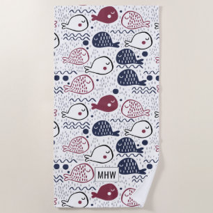 Monogramm-Badetuch des niedlichen Fisch-Musters Strandtuch