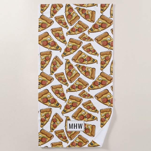 Monogramm-Badetuch des Pizza-Musters Strandtuch (Vorderseite)