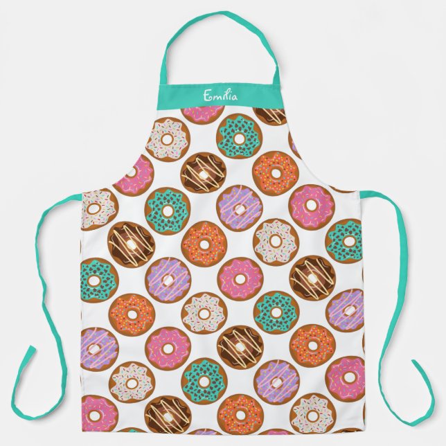 Monogramm Baker Donut-Muster Schürze (Vorderseite)