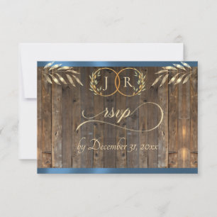 Monogramm & Band - Blau RSVP Karte