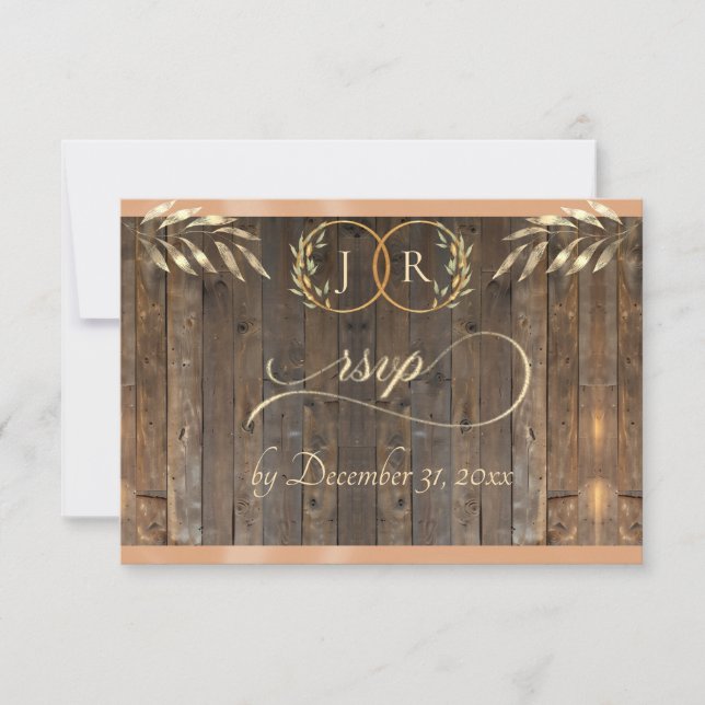 Monogramm & Band - Pfirsich RSVP Karte (Vorderseite)