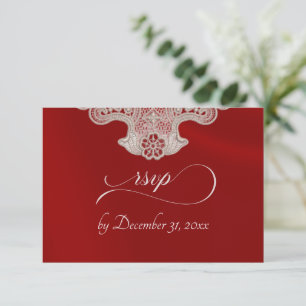 Monogramm, Band & Spitze - Rot RSVP Karte